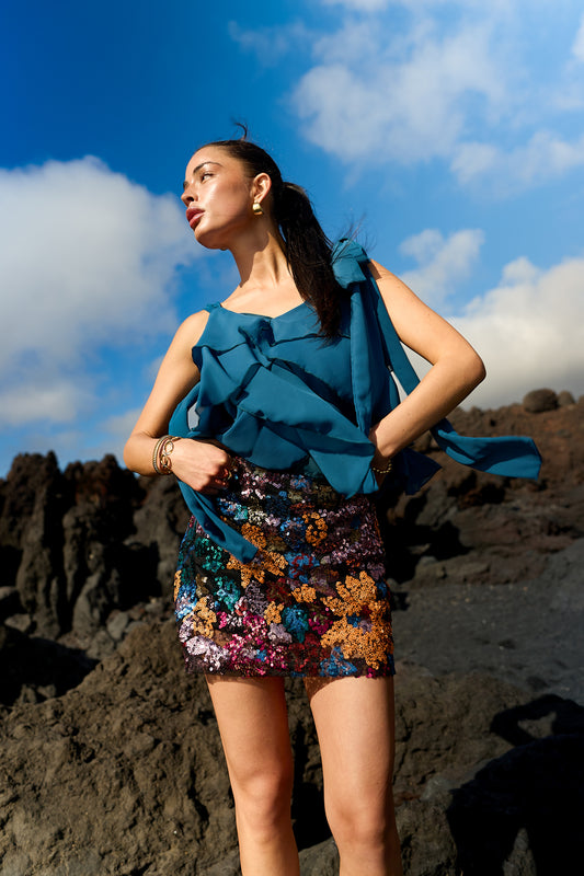 Tropische Nacht Rok – Pailletten & Bloemenprint | Multicolor | Elegant & Feestelijk | S-L