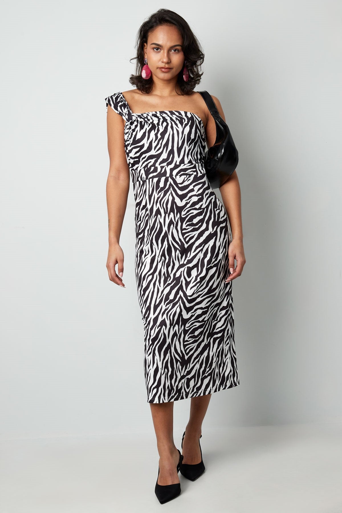One shoulder zebra jurk