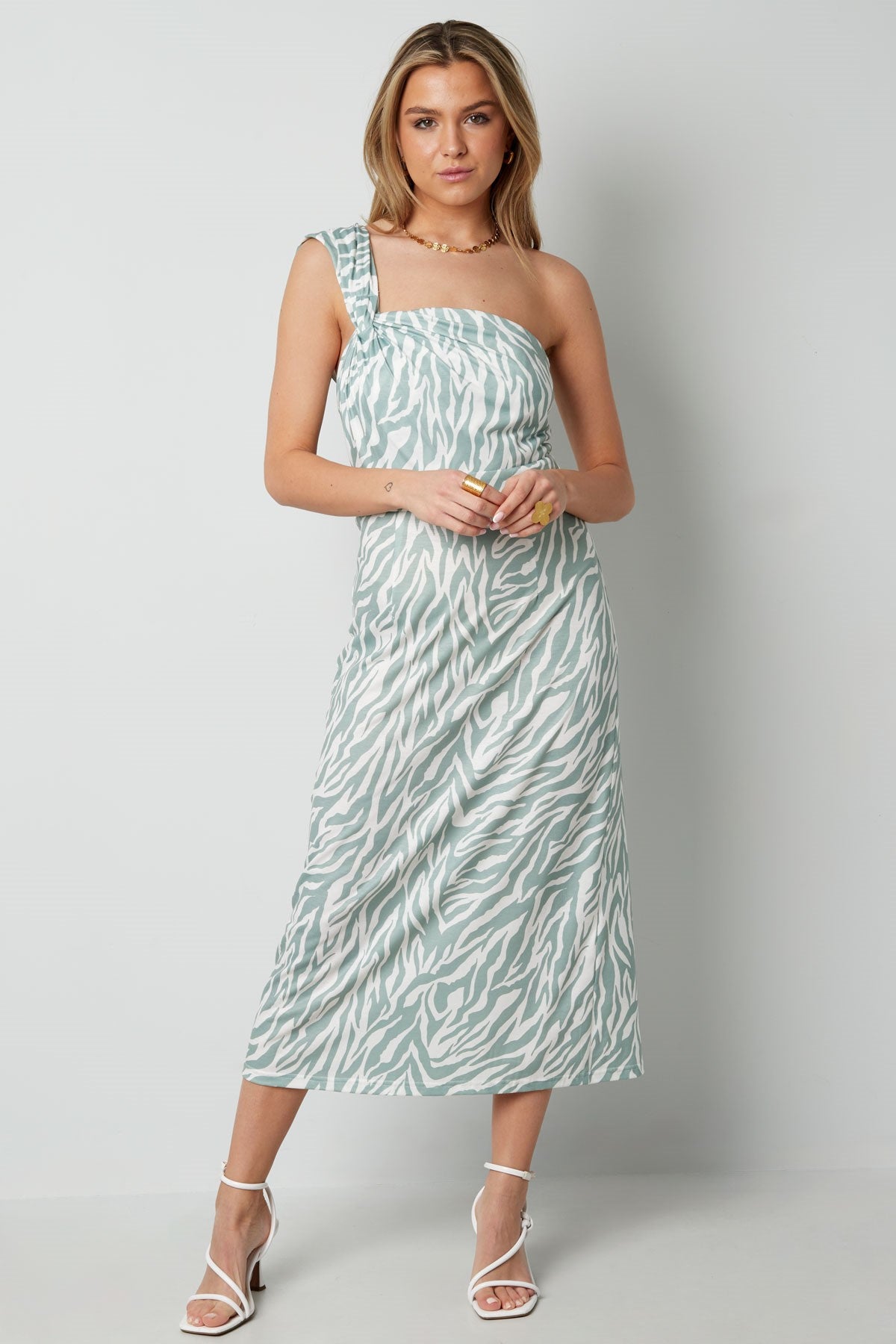 One shoulder zebra jurk