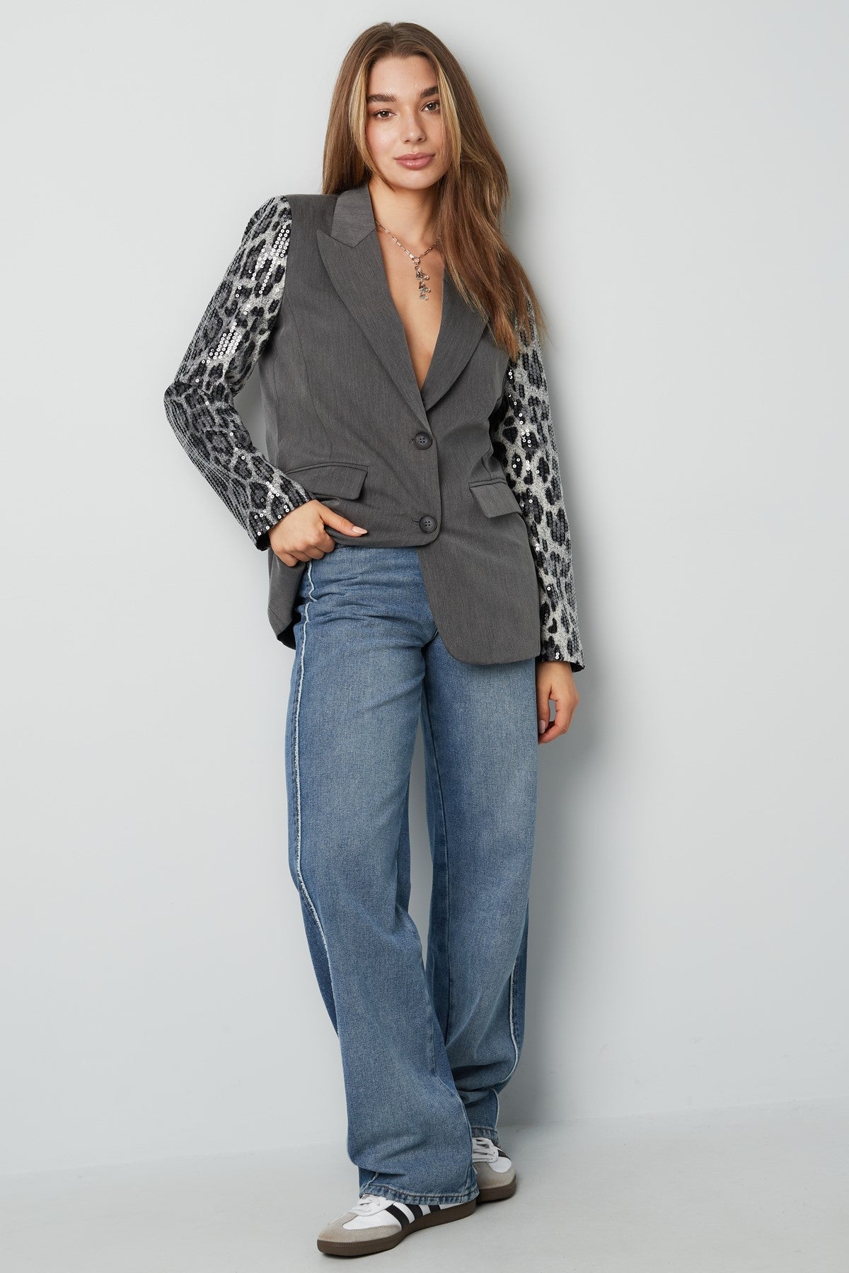 Blazer panterprint glitter mouw