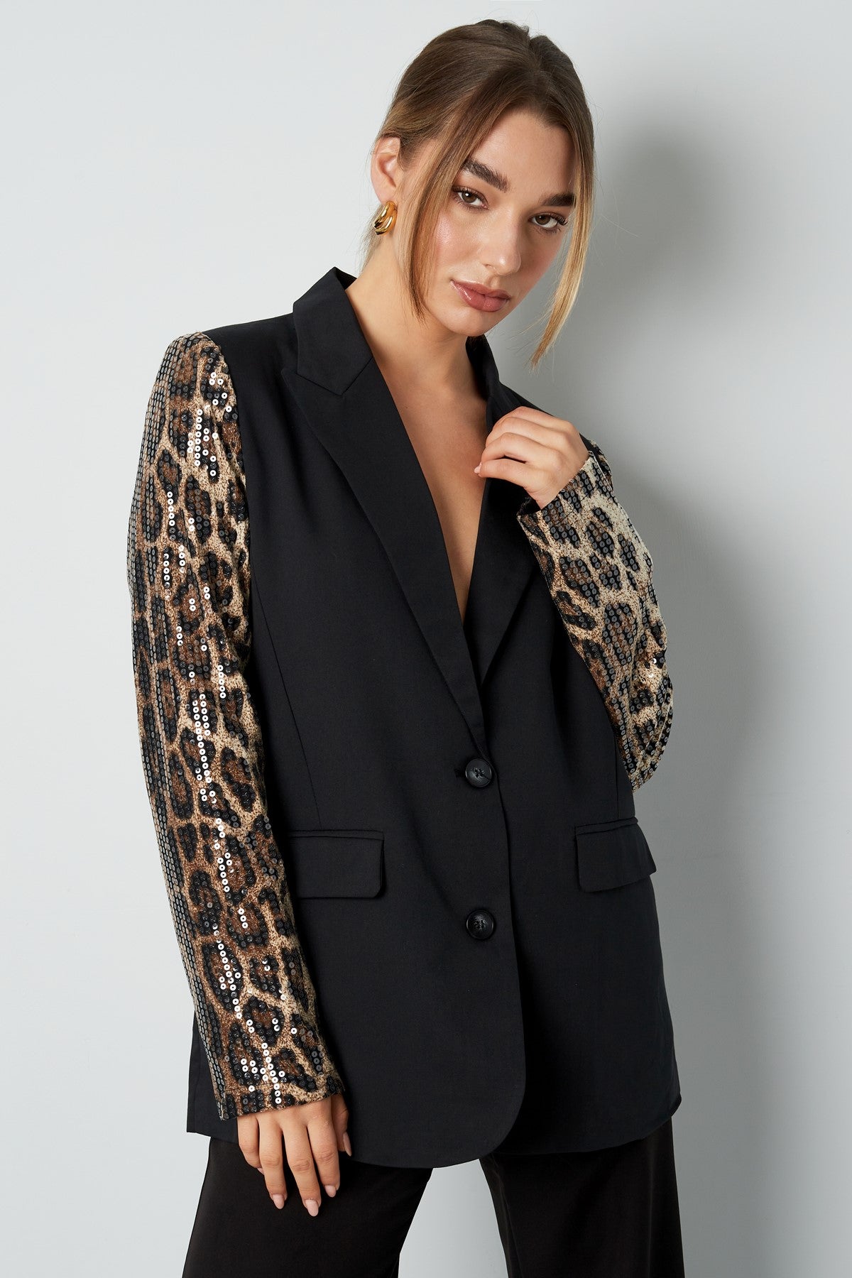 Blazer panterprint glitter mouw