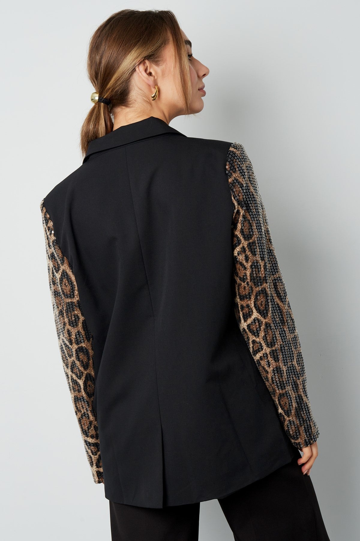 Blazer panterprint glitter mouw