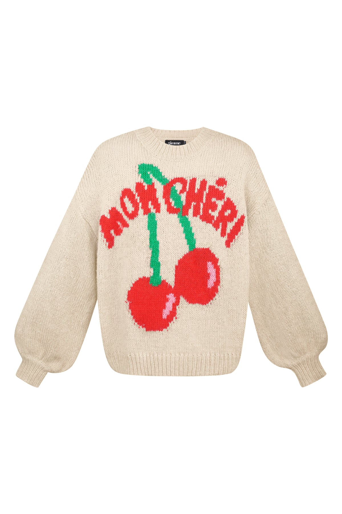 Mon Cheri Oversized Trui – Kersprint | Gebreid Nylon | Rood, Geel, Blauw & Beige | S/M & L/XL