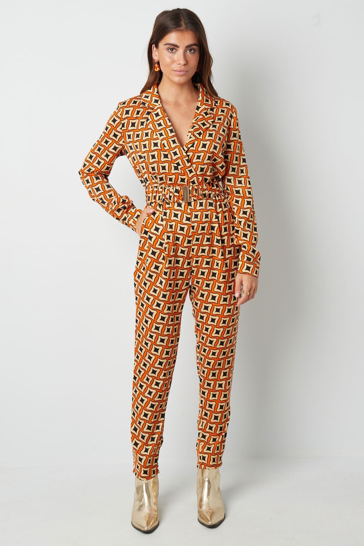 Polyester vrouwen jumpsuit geometrische print