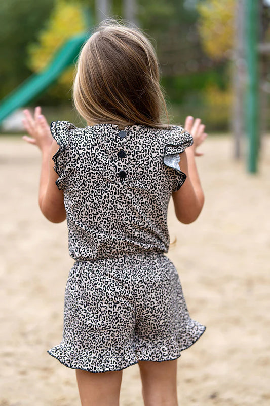 Panter Top Mädchen – Beige Pantherprint