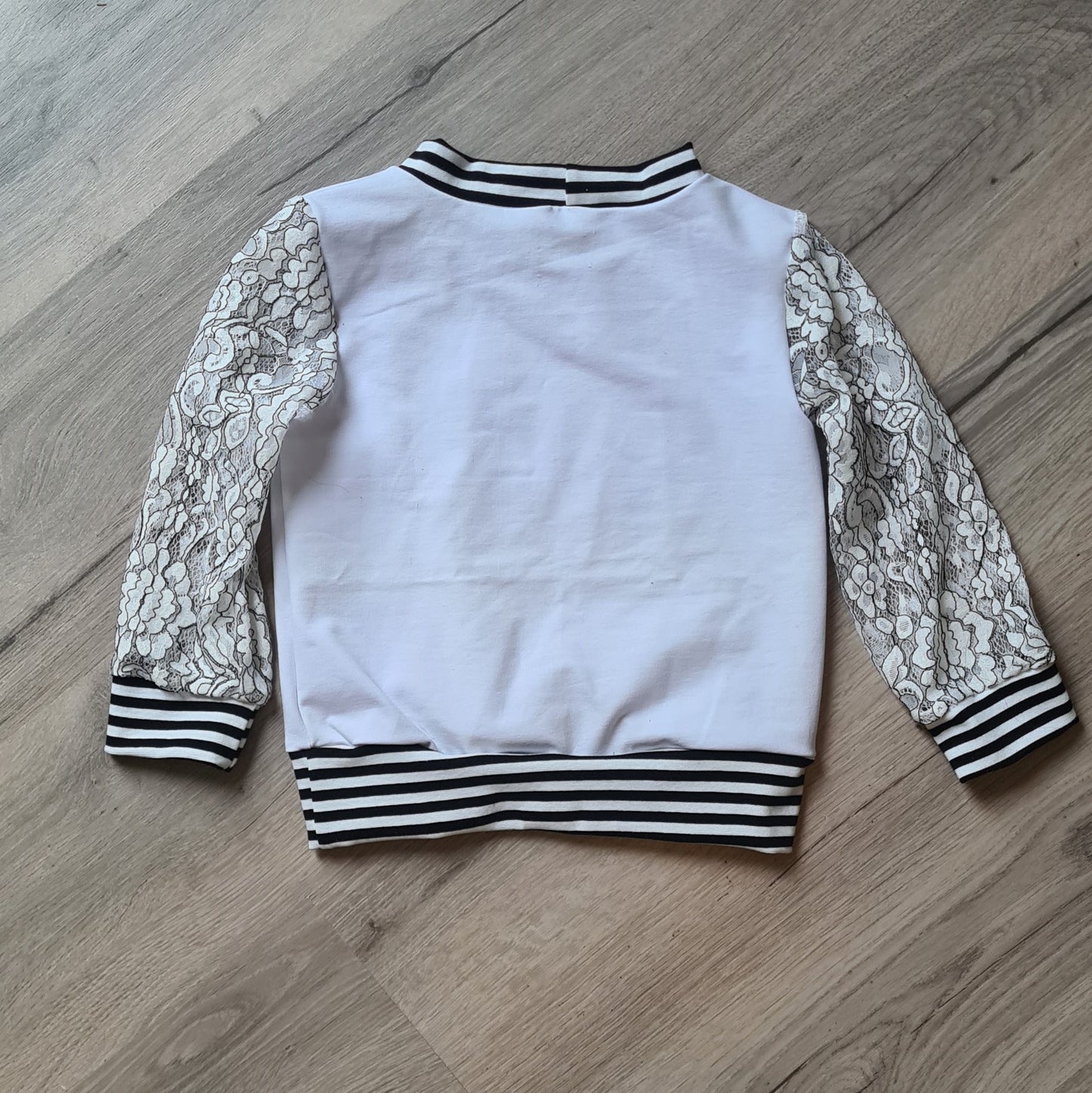 Meisjes Sweater met Kanten Mouwen – Wit | French Terry | Maat 92-140