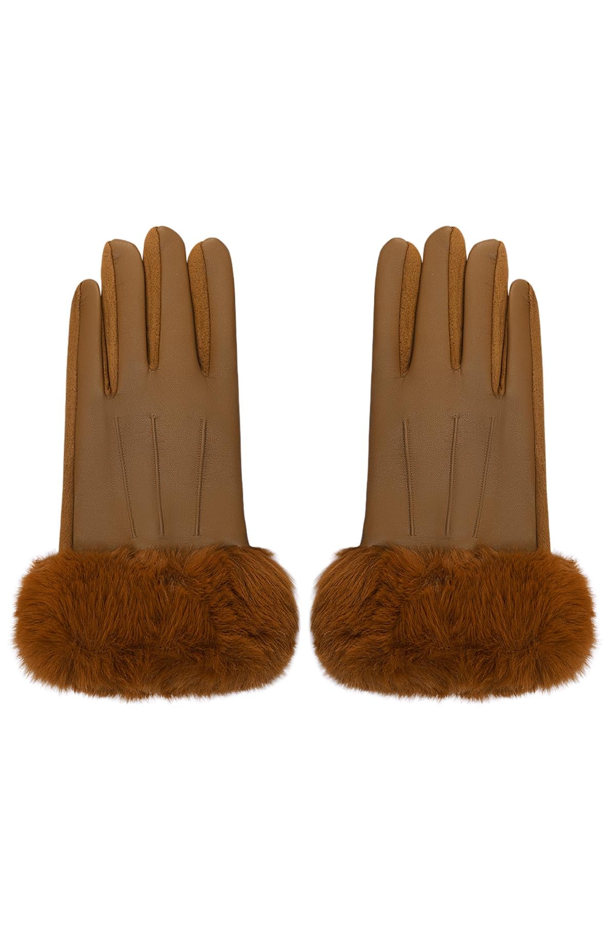 Handschoenen met faux fur en leren look Groen Polyester One size