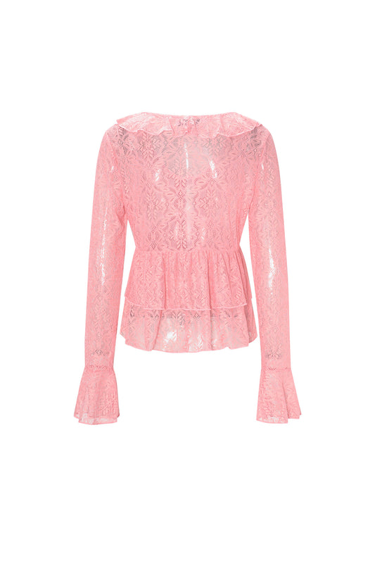 Geweven kant Dames Lange Mouwen Top Elegante Ruches