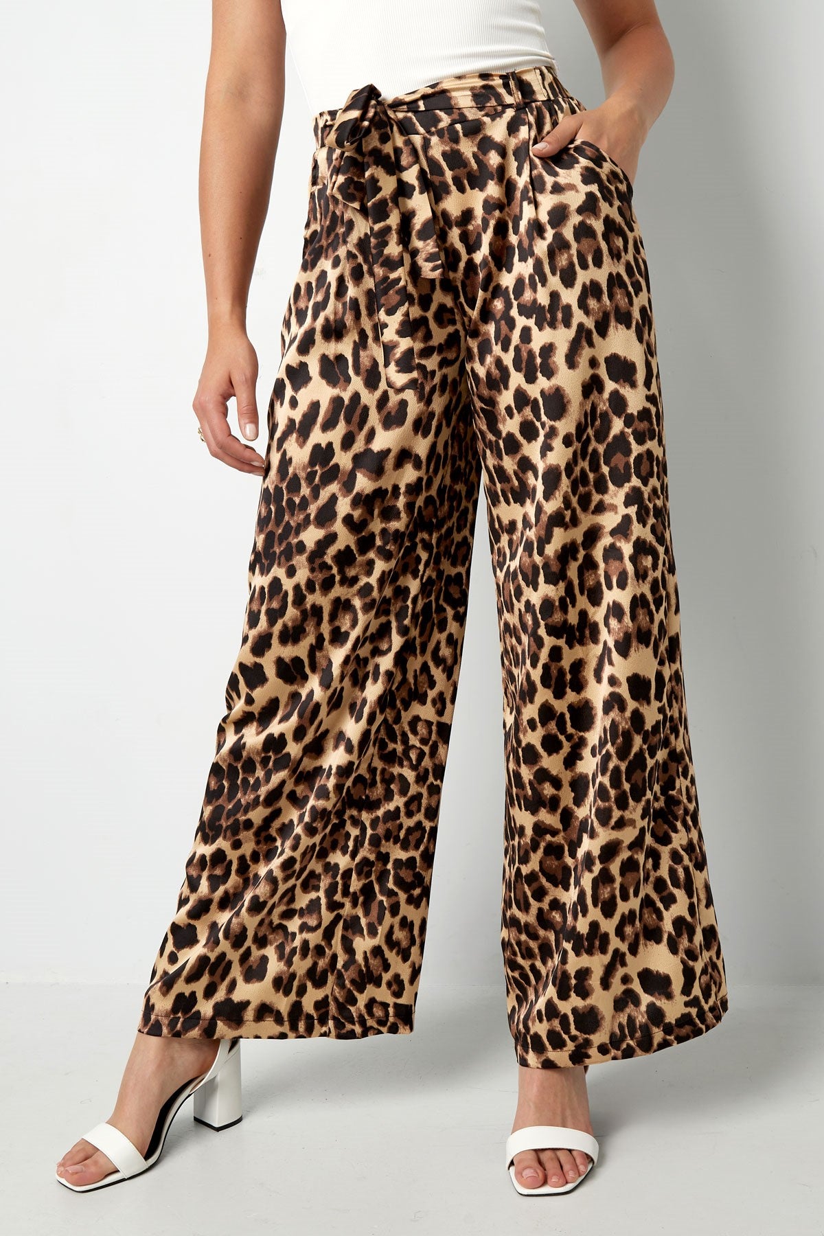 Wide Leg Broek Luipaardprint | Hoge Taille | Bruin