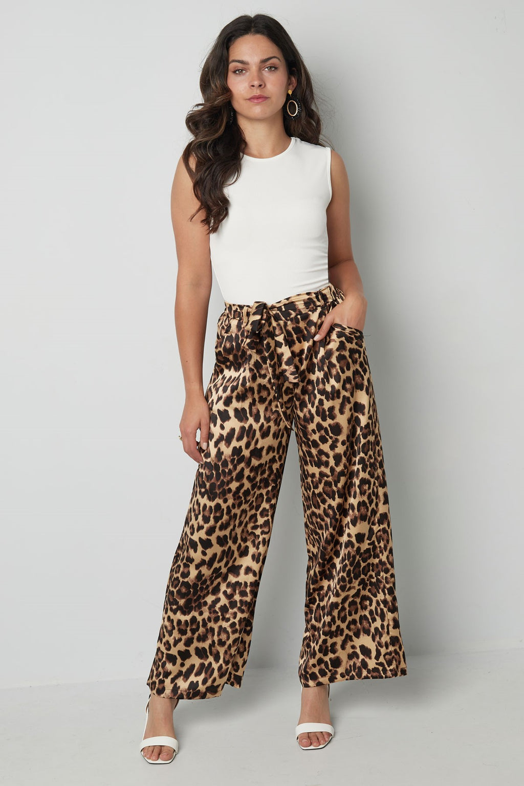 Wide Leg Trousers Leopard Print | High Waisted | Brown