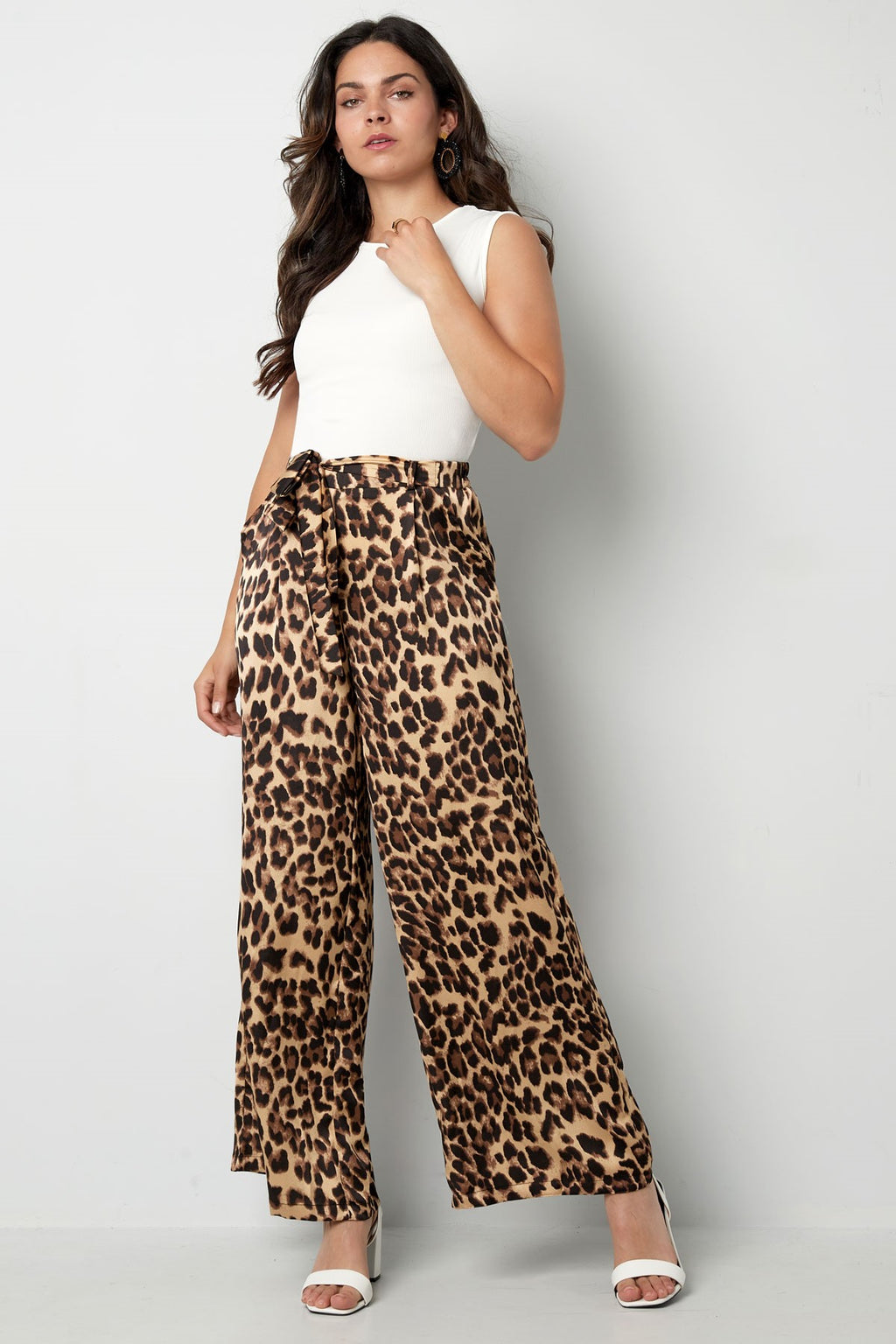 Wide Leg Trousers Leopard Print | High Waisted | Brown