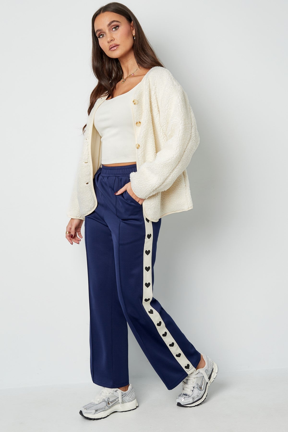 Geweven vrouwen rechte broek sporty hartpatroon