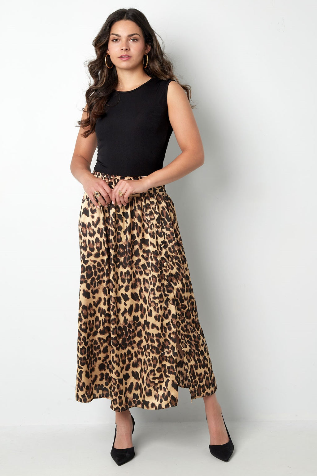 Midirock mit Leopardenmuster | Elastischer Bund | Damen