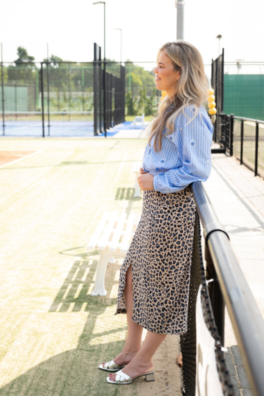 Midi Rok Julia – Panterprint met Loopsplit | Dames