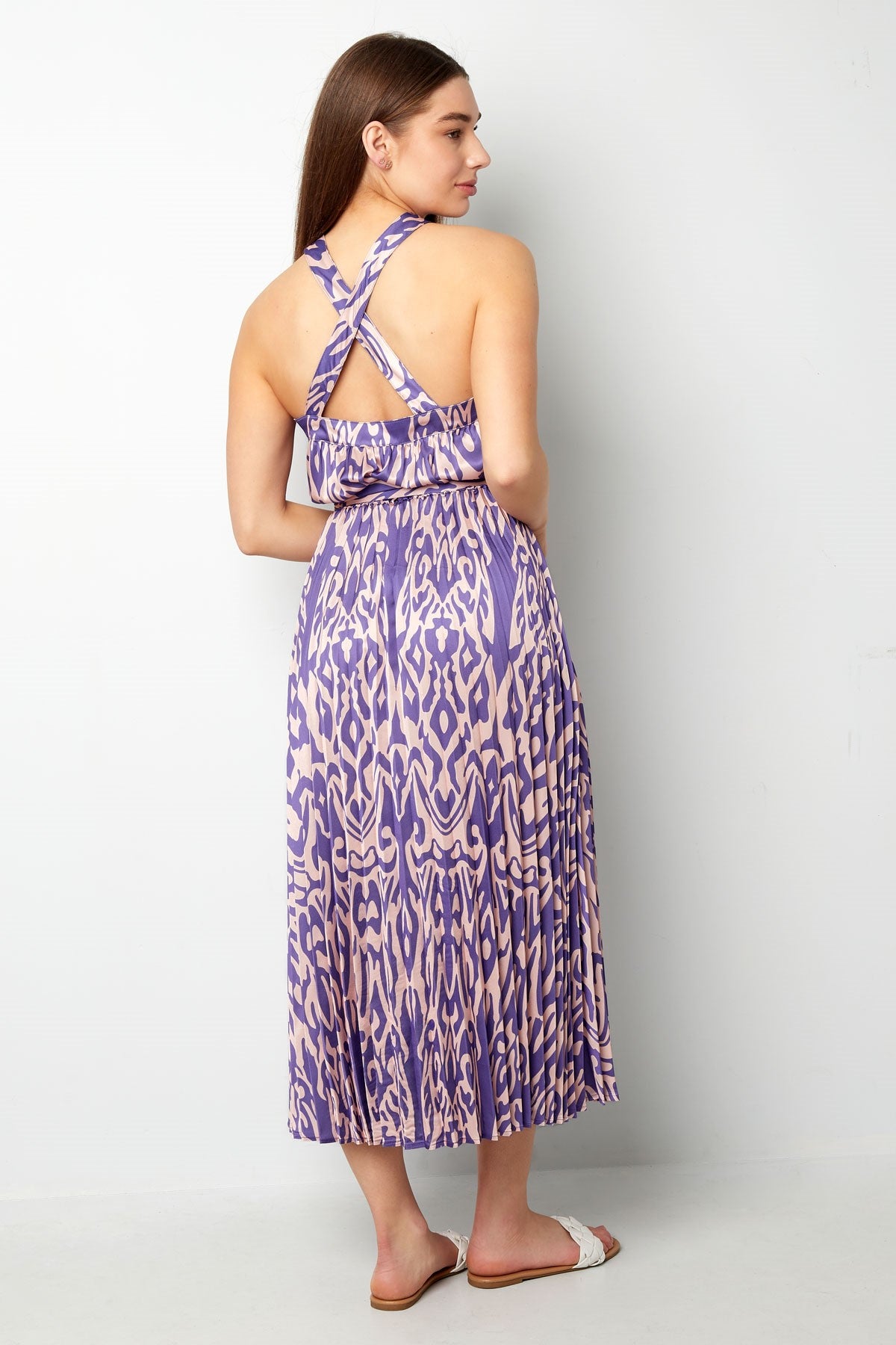 Maxi Jurk Dames Halterhals – Gedrukt Patroon | Paars & Fuchsia