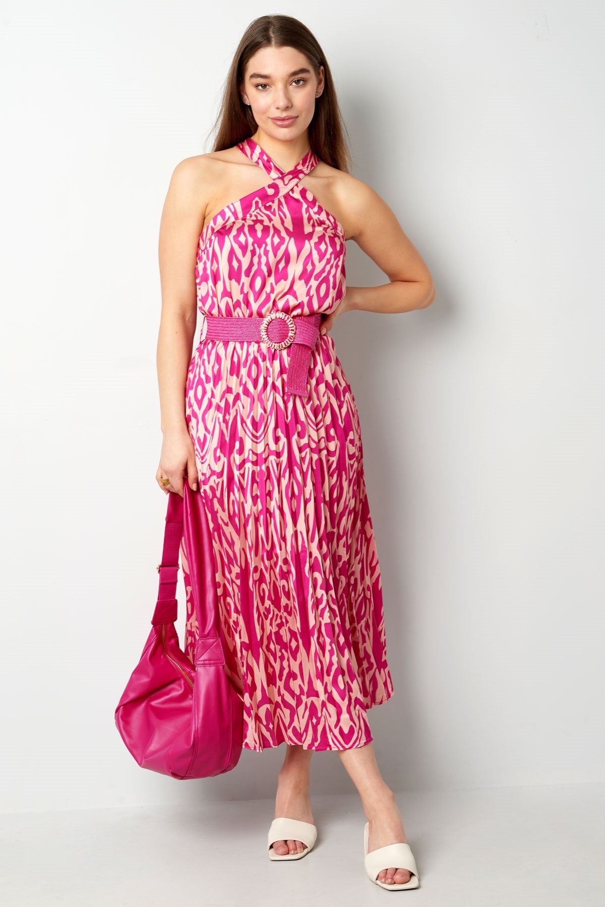 Maxi Jurk Dames Halterhals – Gedrukt Patroon | Paars & Fuchsia