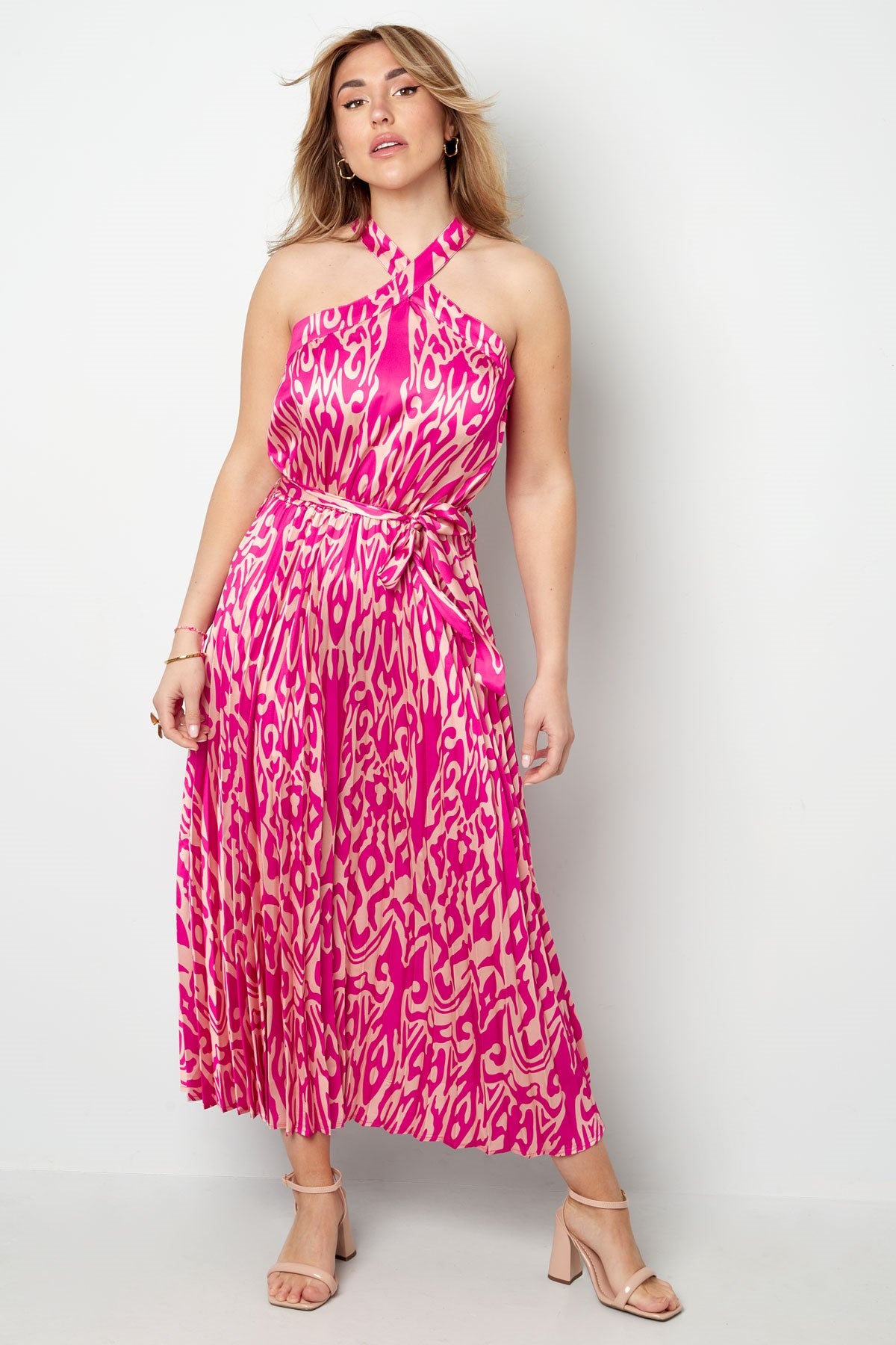 Maxi Jurk Dames Halterhals – Gedrukt Patroon | Paars & Fuchsia