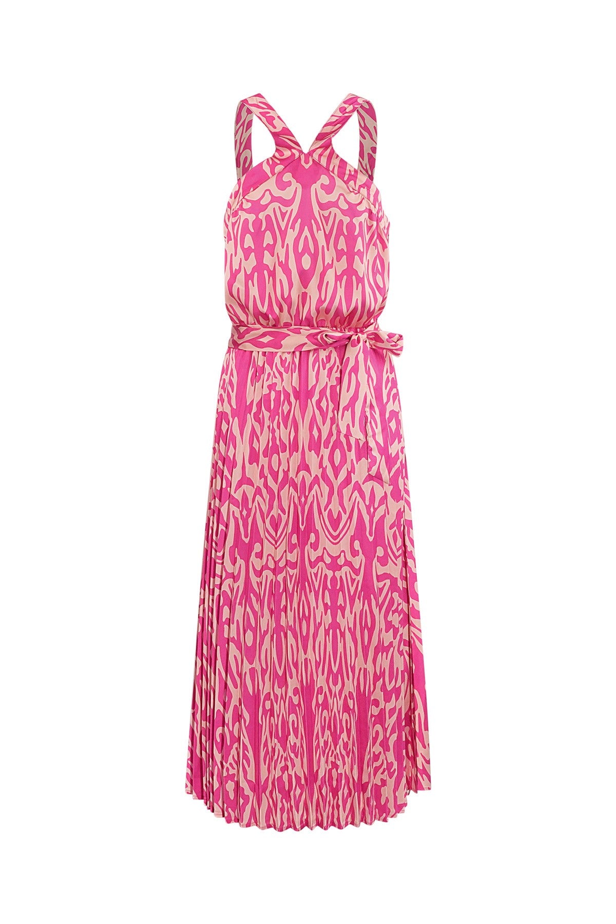 Maxi Jurk Dames Halterhals – Gedrukt Patroon | Paars & Fuchsia