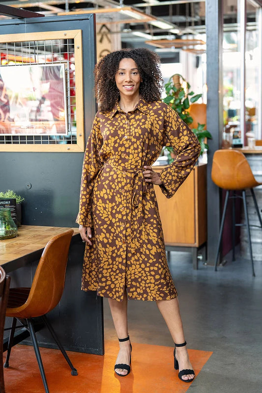 Viscose Bloemen Midi-jurk Dames | Strikceintuur & Knoopsluiting