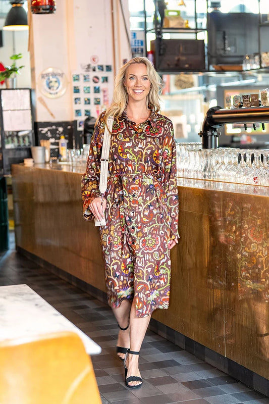 Printed viscose satin dress