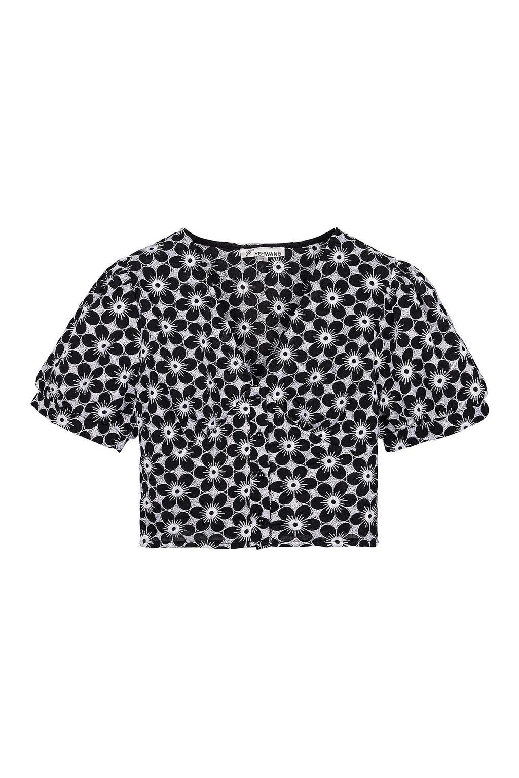 Crop Top met Bloemenprint & V-hals | Dames Korte Mouw