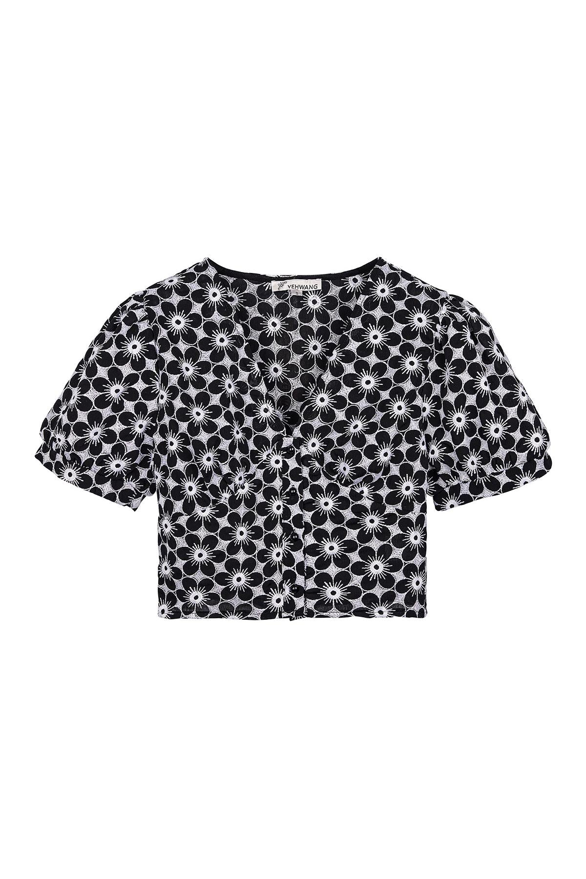 Floral Print Crop Top & V-Neck | Women's Short Sleeve