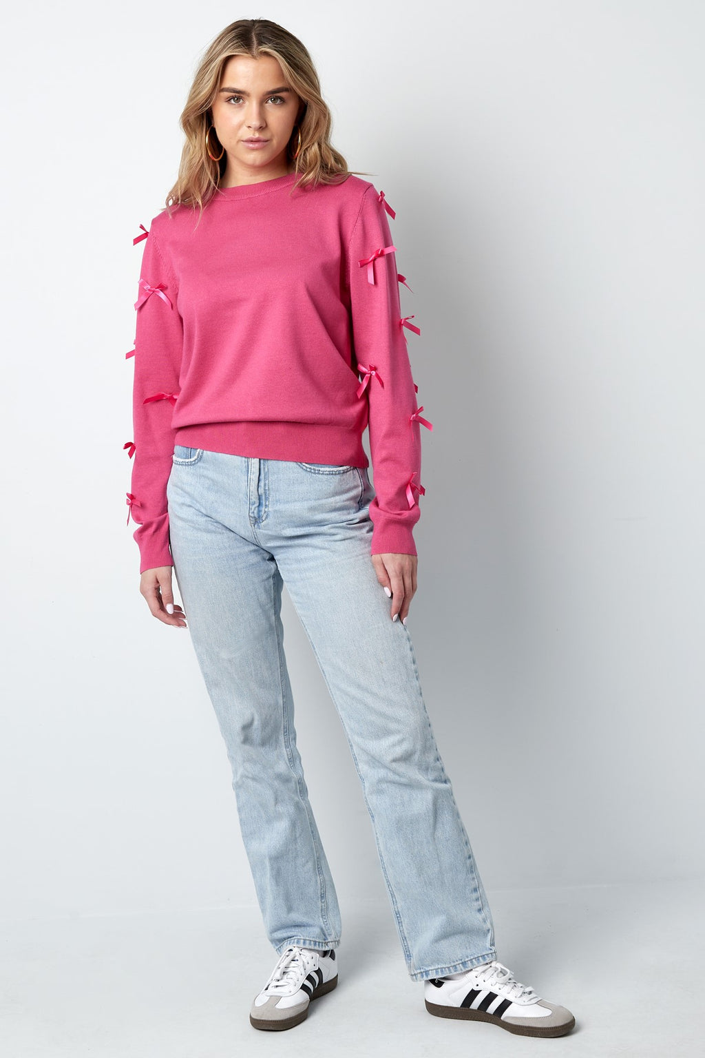 Viscose Top with Long Sleeves & Bows – Soft & Flowy | Fuchsia, Green, White & Black | S/M-L/XL