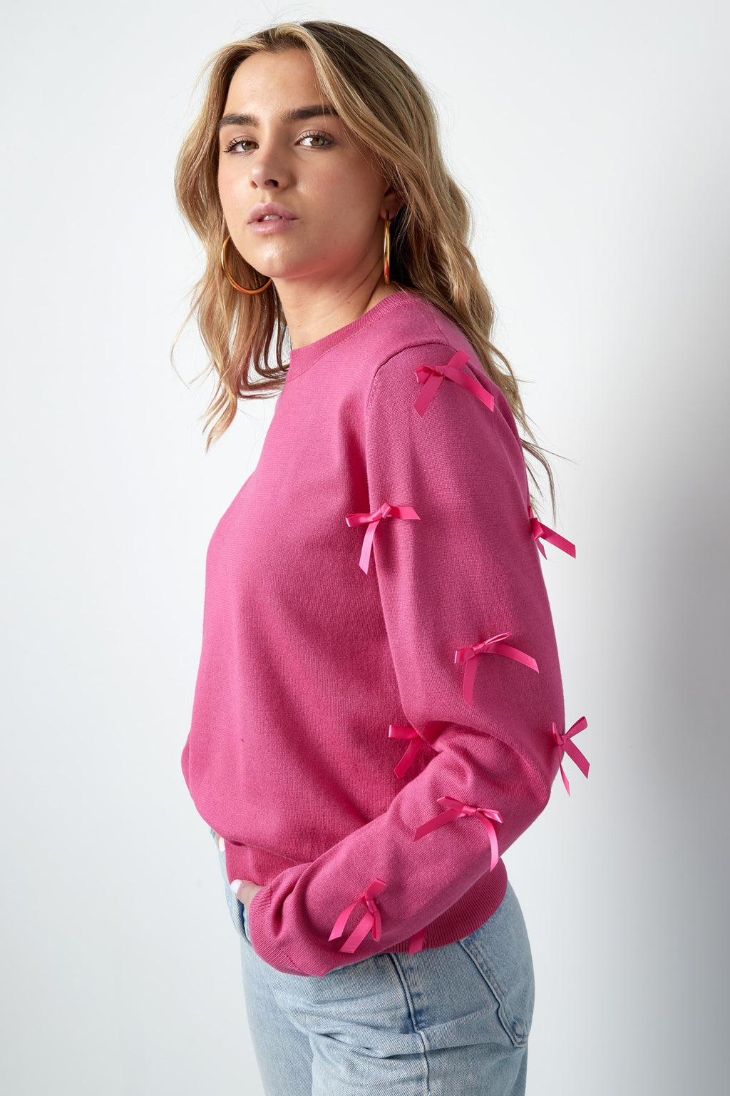 Viscose Top with Long Sleeves & Bows – Soft & Flowy | Fuchsia, Green, White & Black | S/M-L/XL