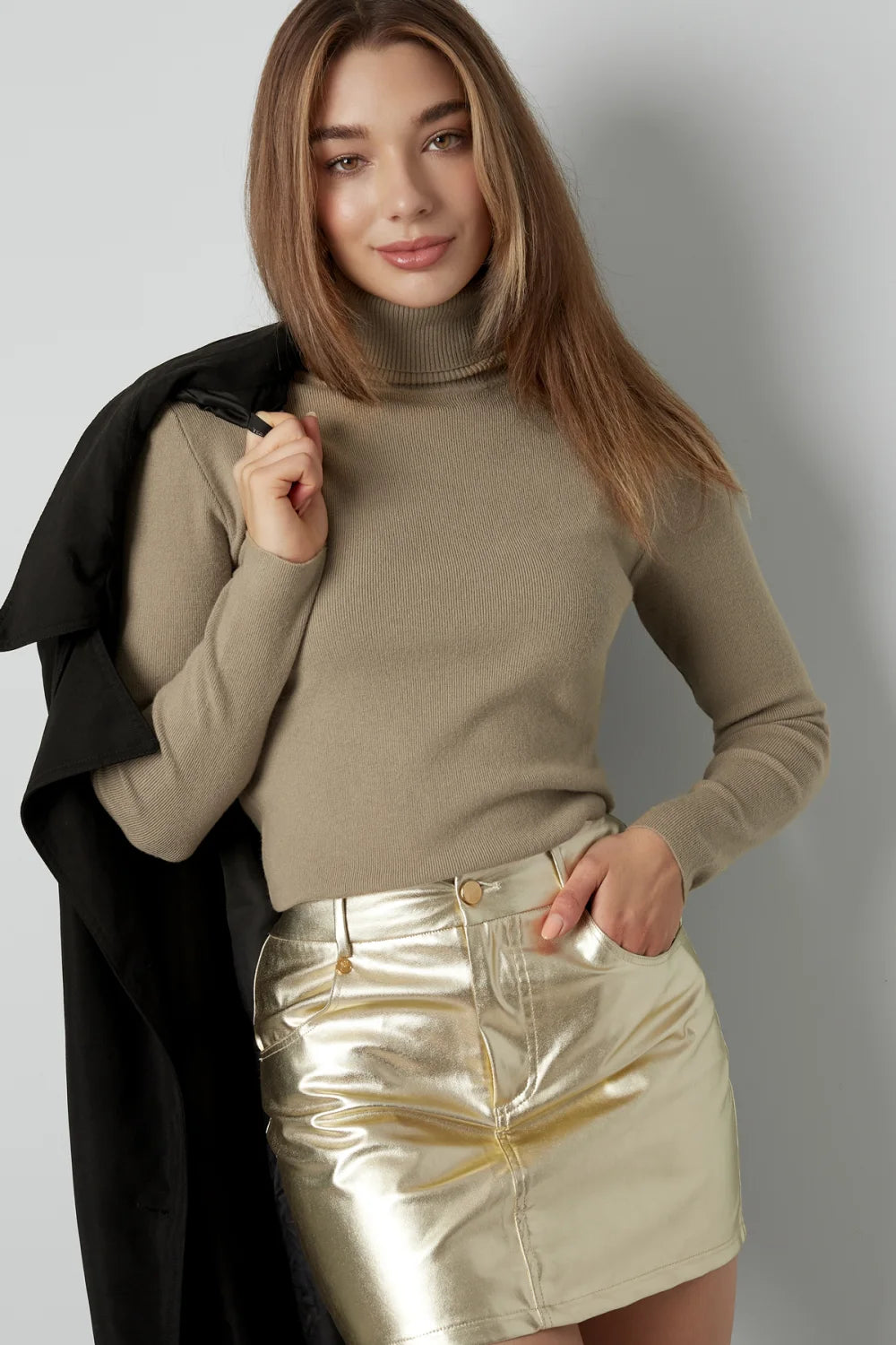 Viscose Women's Turtleneck Top with Long Sleeves