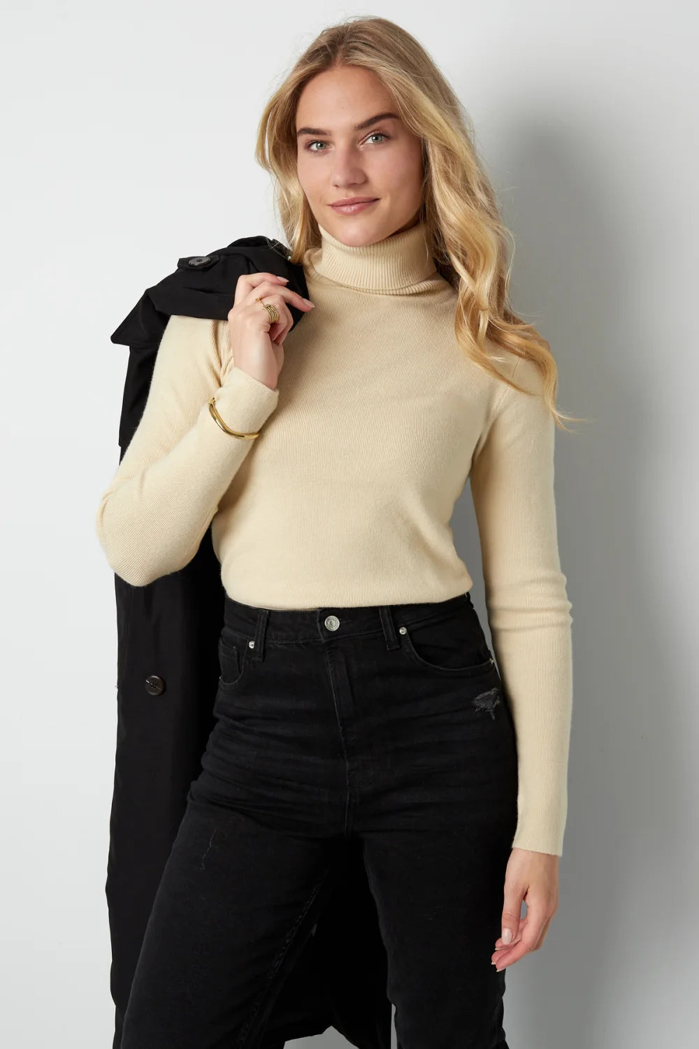 Viscose Women's Turtleneck Top with Long Sleeves