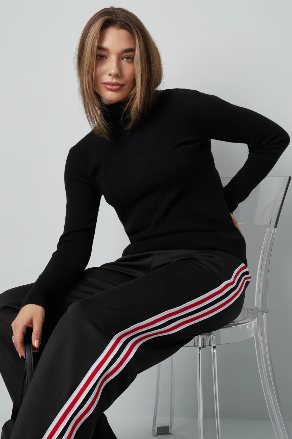 Viscose Women's Turtleneck Top with Long Sleeves