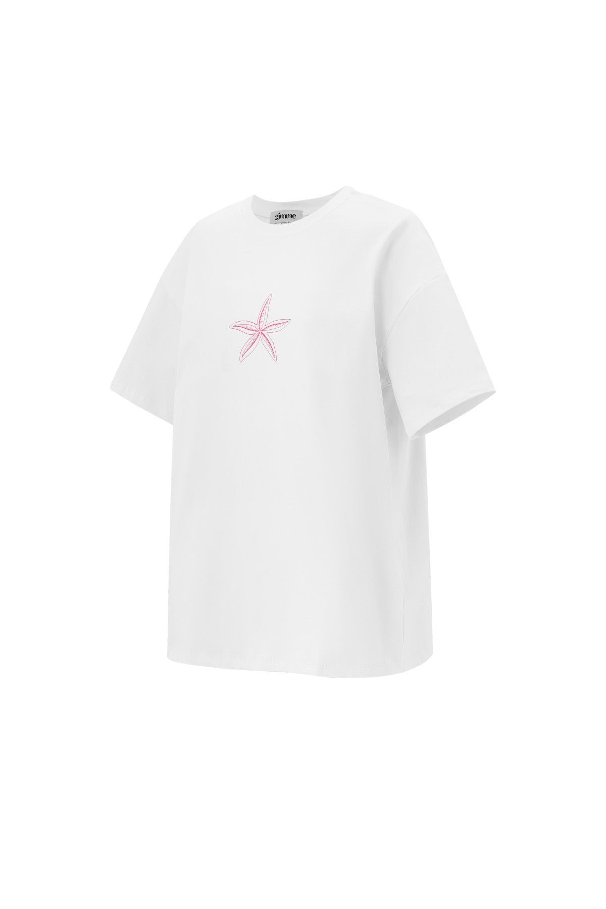 Damen T-Shirt Bestickter Seestern | 100 % Baumwolle | Rosa & Weiß
