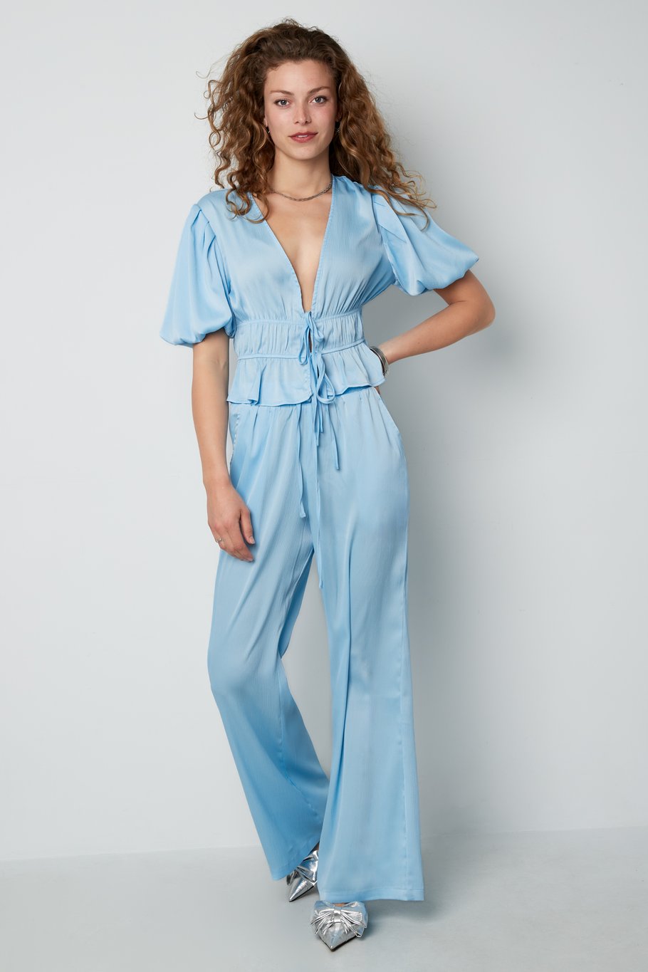 Puff-Sleeve-Oberteil mit Bindegürtel – Kurzarm Damen | Frühling/Sommer