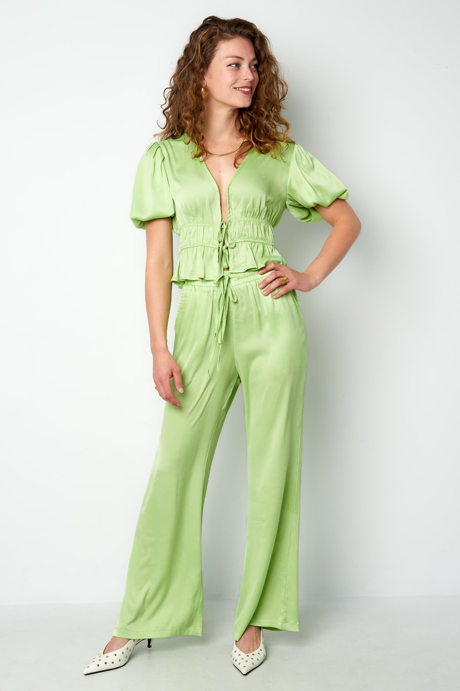 Puff Sleeve Top with Tie Belt – Short Sleeve Women | Spring/Summer