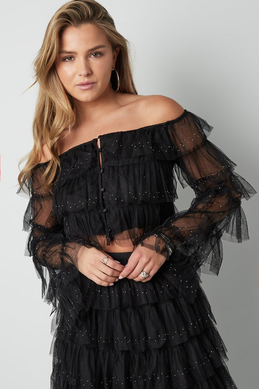 Festival sparkly top met ruches