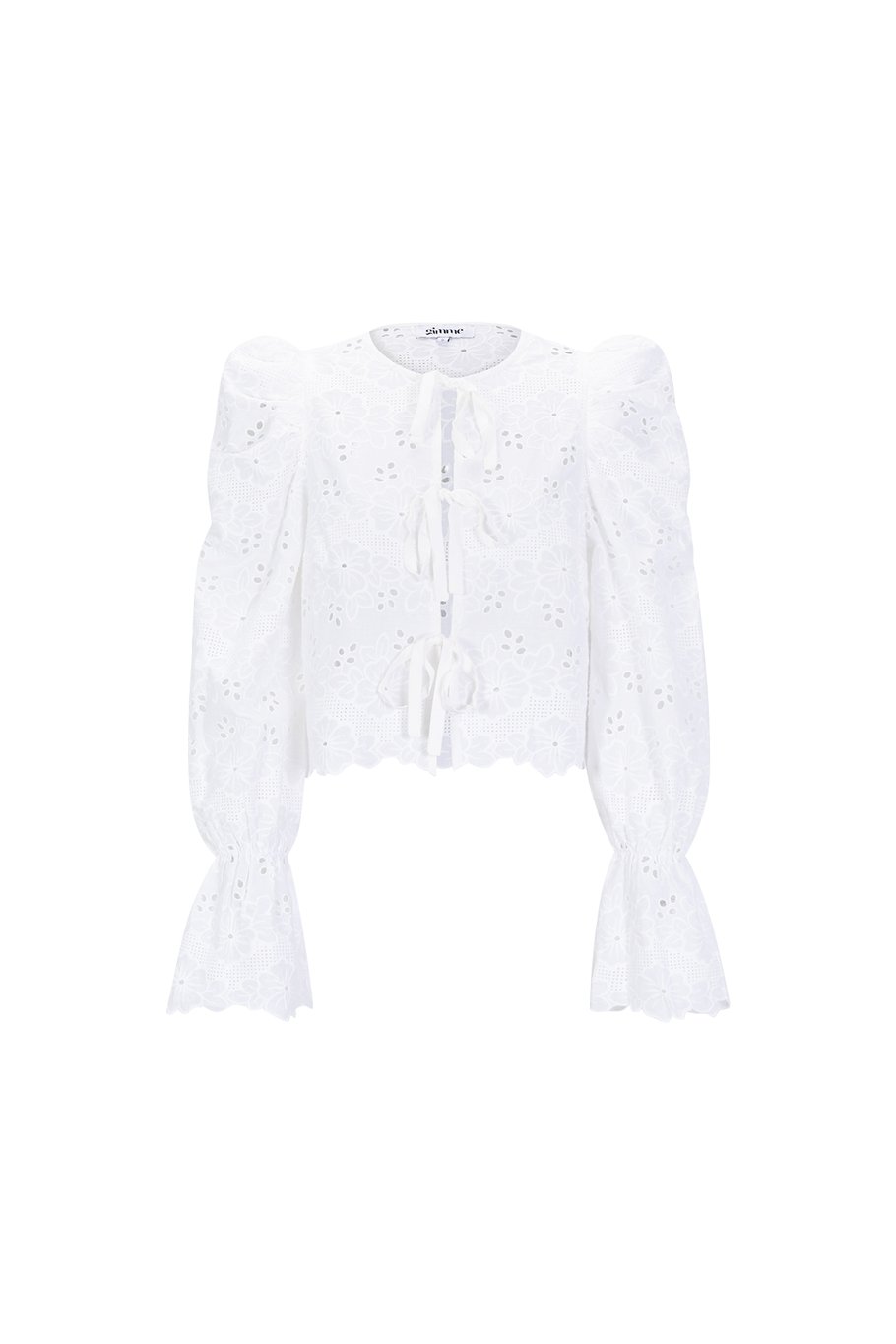 Kanten broderie top met strikken