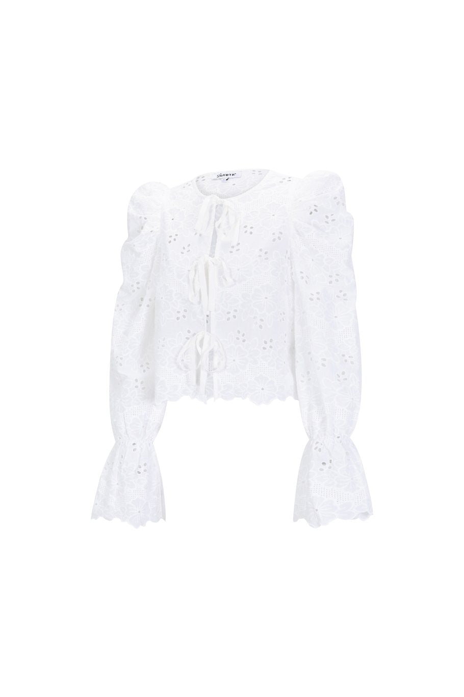 Kanten broderie top met strikken