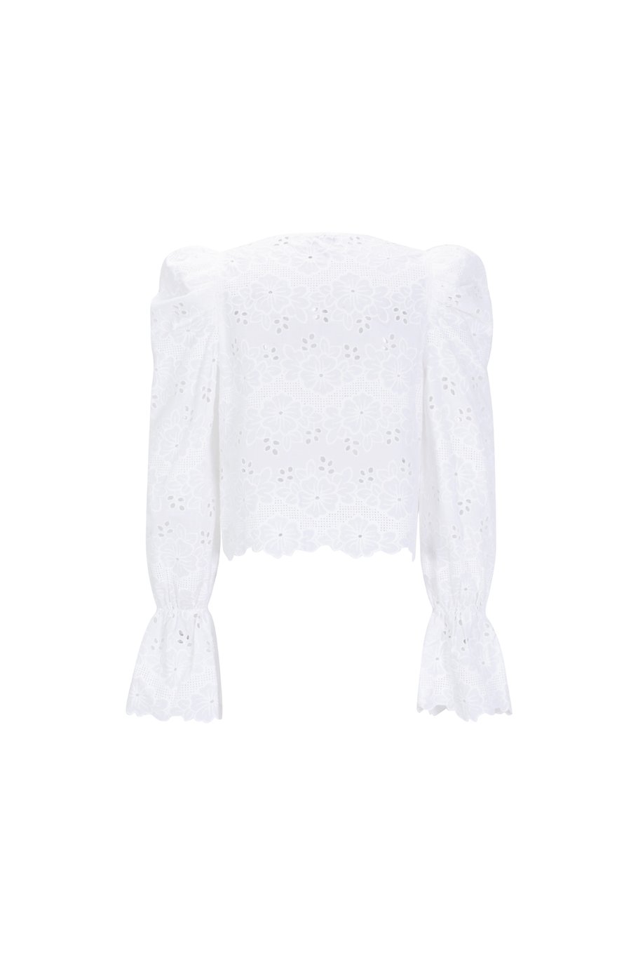 Kanten broderie top met strikken