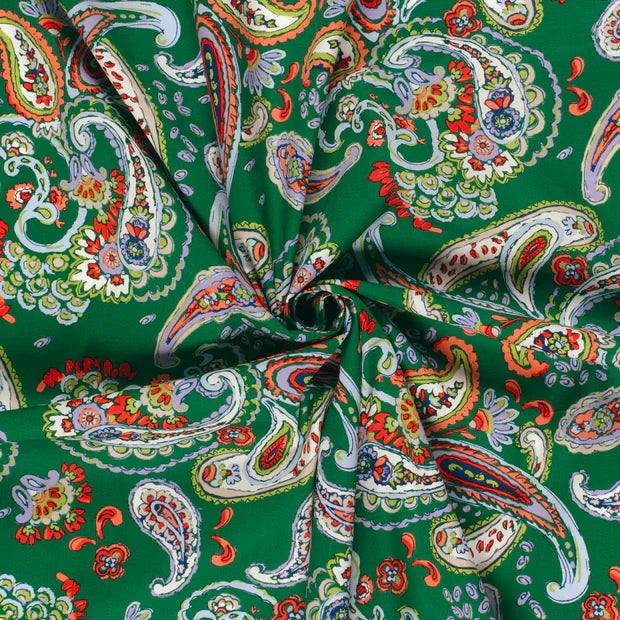 Gathered Women's Top Paisley | Puff Sleeves & Bows | Green, Coral & Cobalt