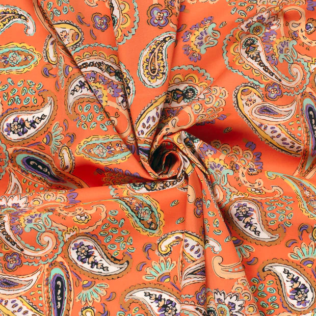 Gathered Women's Top Paisley | Puff Sleeves & Bows | Green, Coral & Cobalt
