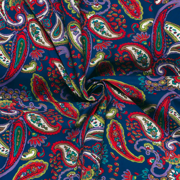 Gathered Women's Top Paisley | Puff Sleeves & Bows | Green, Coral & Cobalt