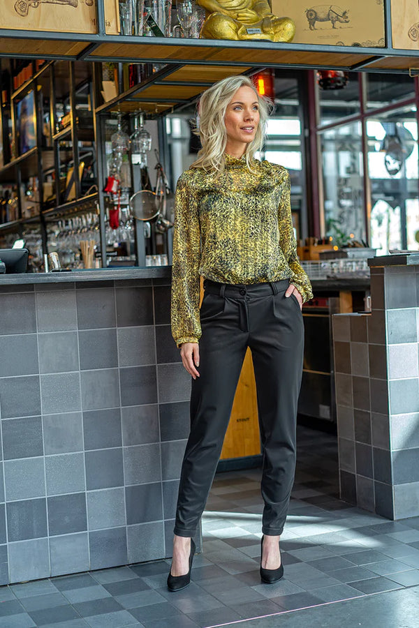 Chiffonbluse mit Leopardenmuster und Lurex in Khaki
