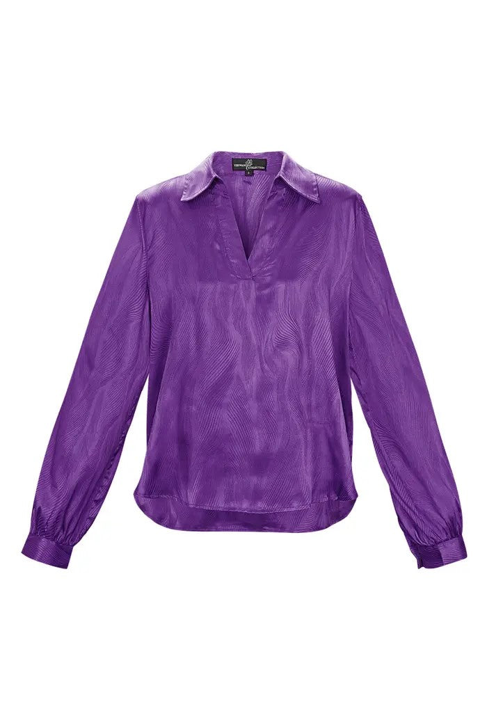 Purple Satin Blouse with Print