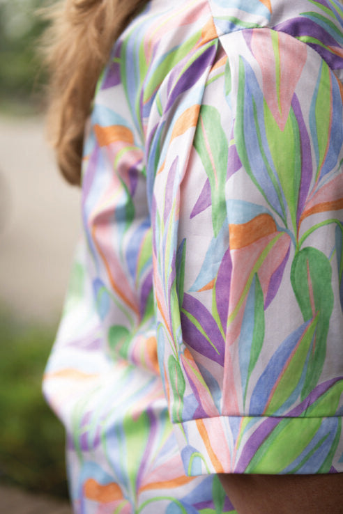 Blouse Elena cotton satin digital leaves