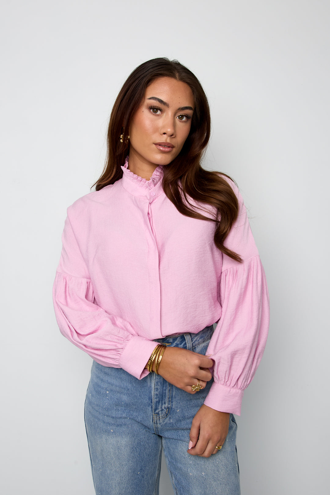 Blouse Puffmouw Hoge Kraag | 100% Viscose | Maten S-L | Colors Store