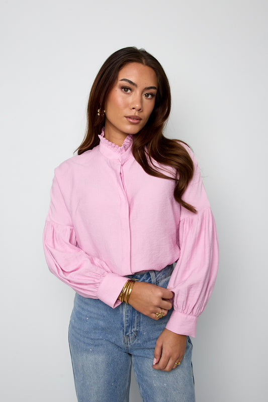 Bluse Puffärmel Stehkragen | 100% Viskose | Größen S-L | Colors Store