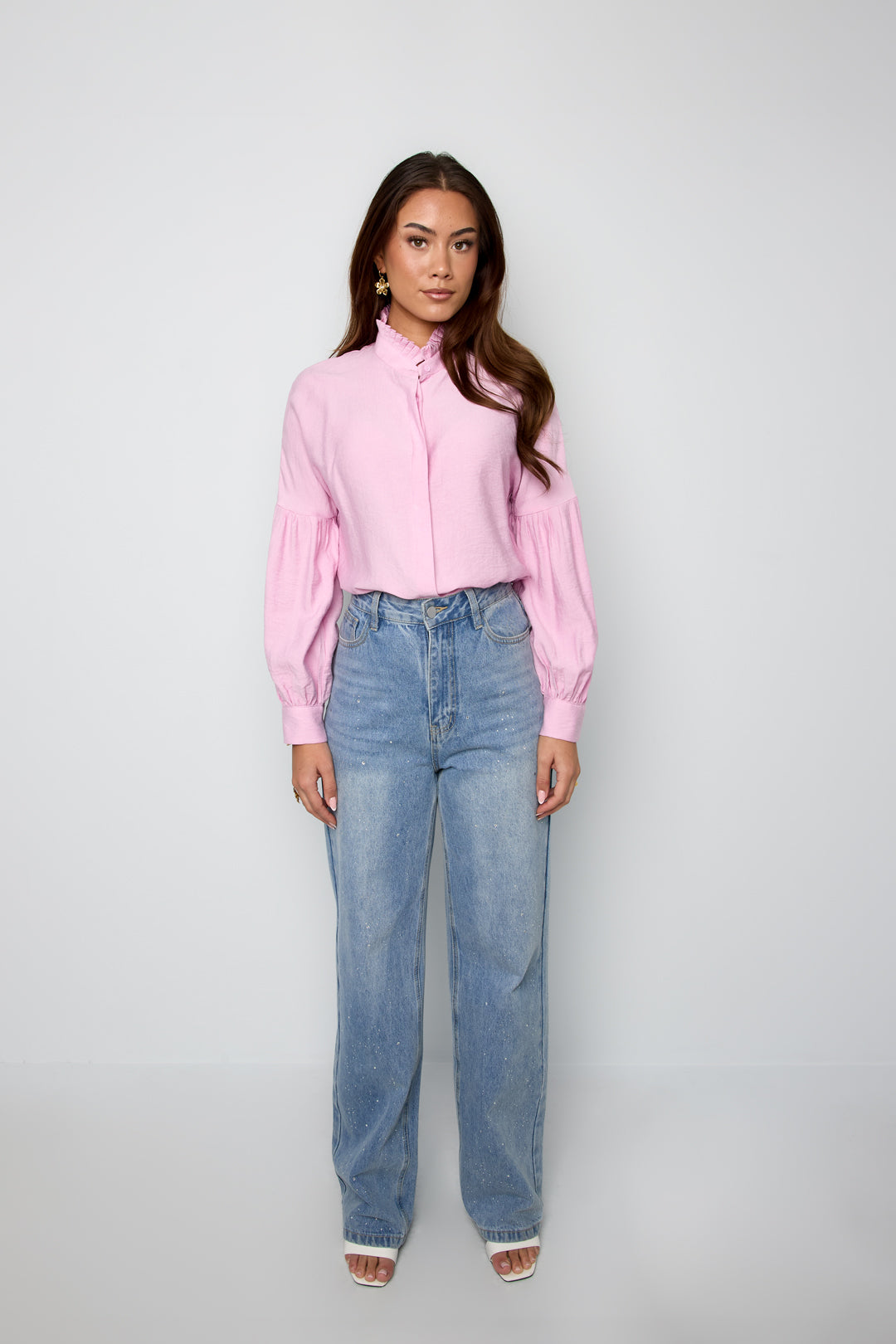 Blouse Puffmouw Hoge Kraag | 100% Viscose | Maten S-L | Colors Store