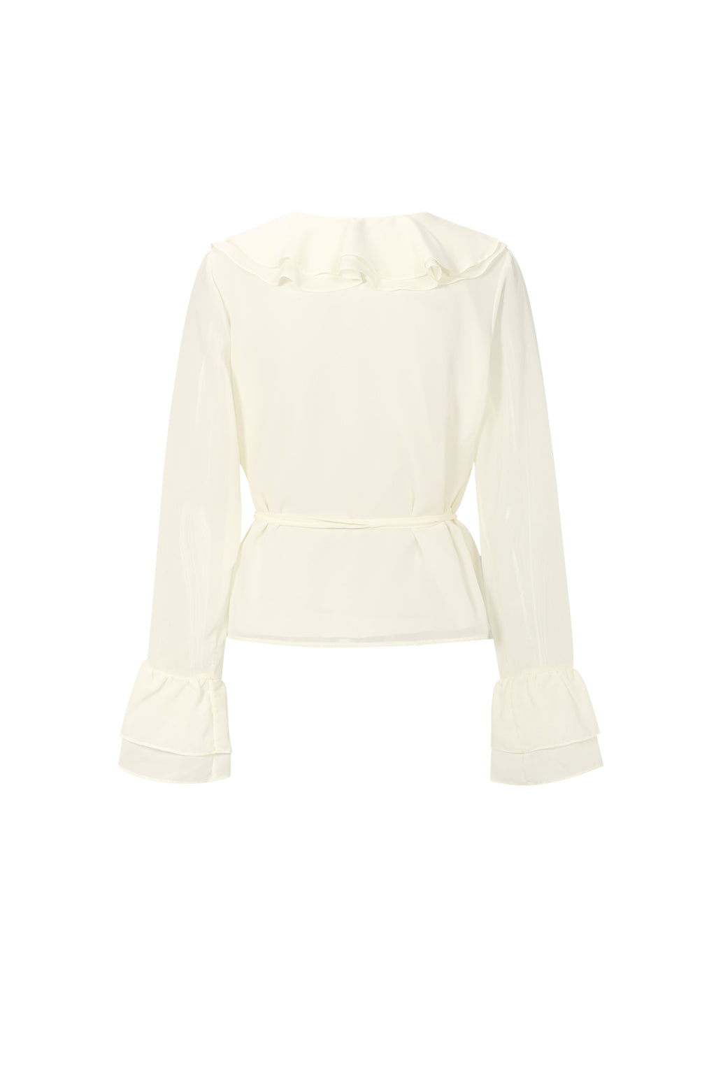 Langarmshirt mit Rüschen – Satin-Wickelbluse