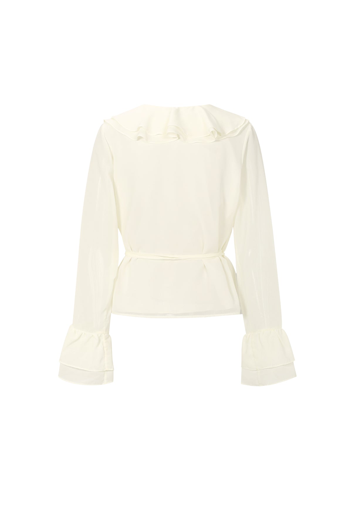 Langarmshirt mit Rüschen – Satin-Wickelbluse