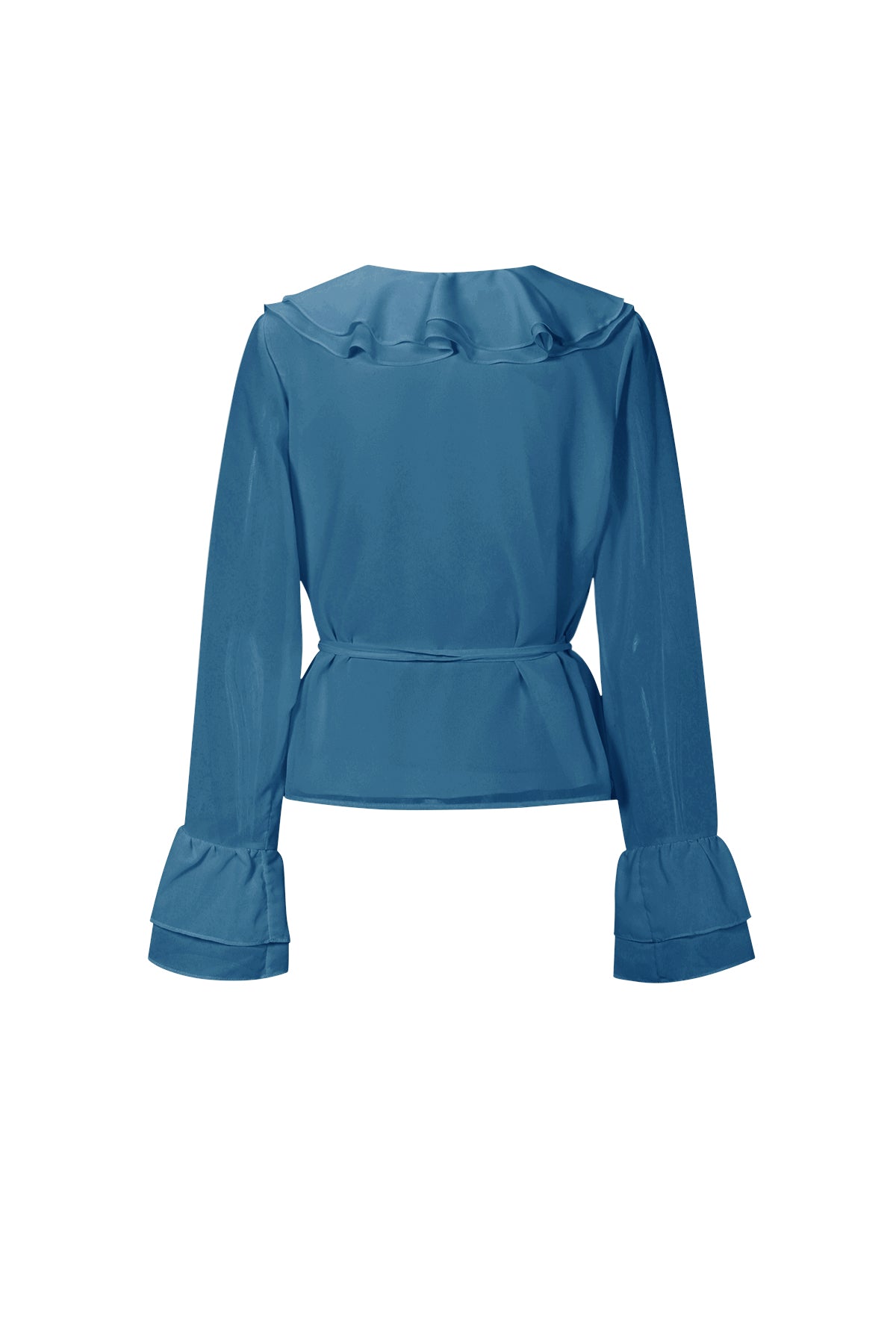 Langarmshirt mit Rüschen – Satin-Wickelbluse